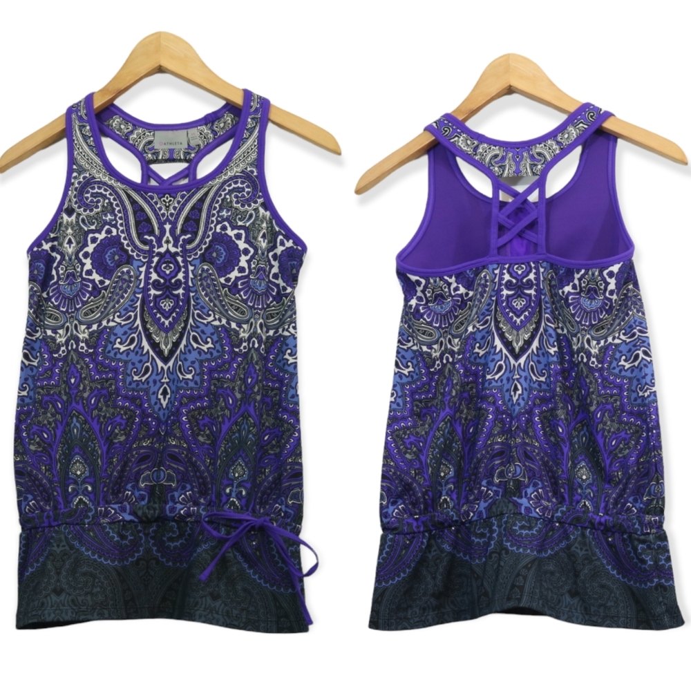 Athleta Printed Caged Racerback Athletic Peplum Tank Top